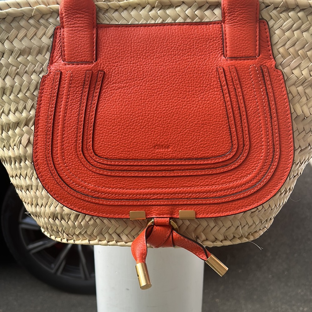 Chloe Marcie Medium Woven Raffia Tote Orange - Picture 6 of 11